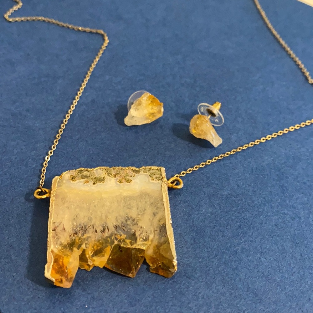 Raw citrine necklace with matching earrings